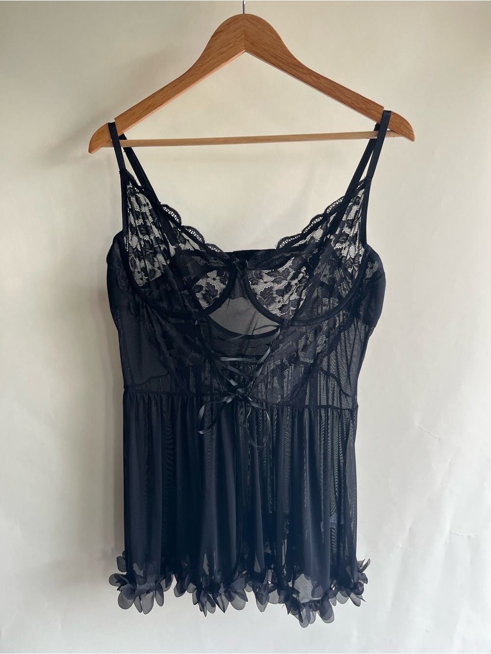 Tidouk Nightie Lingerie Negligee Chemise Sz XXL Black Sheer Mesh Lace EUC Garter